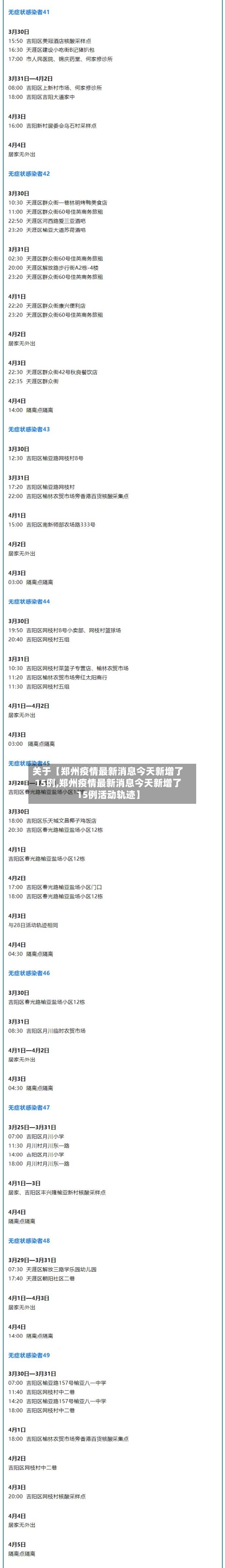 关于【郑州疫情最新消息今天新增了15例,郑州疫情最新消息今天新增了15例活动轨迹】