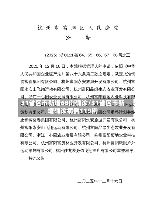 31省区市新增68例确诊/31省区市新增确诊病例119例