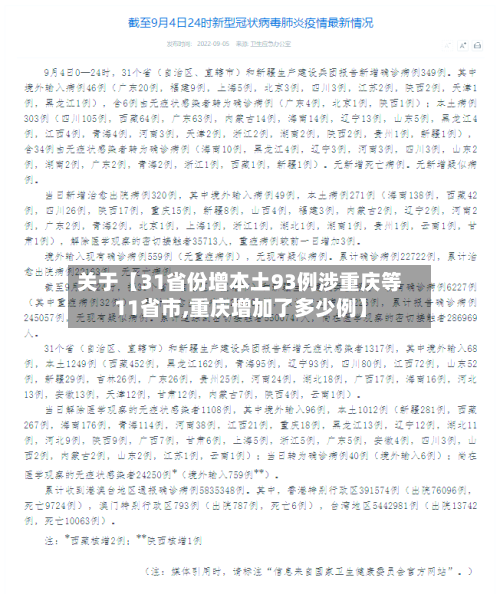 关于【31省份增本土93例涉重庆等11省市,重庆增加了多少例】