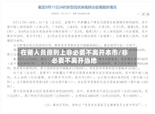 在莆人员原则上非必要不离开本市/非必要不离开当地